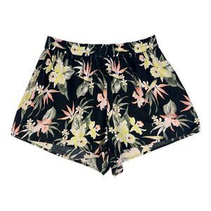 H&M Divided Black Tropical Flowy Shorts Elastic Waist Size 8